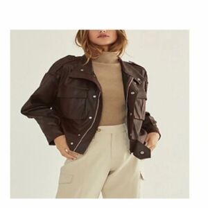CRESCENT Jada Vegan
Leather Utility Jacket BROWN medium nwt oversized